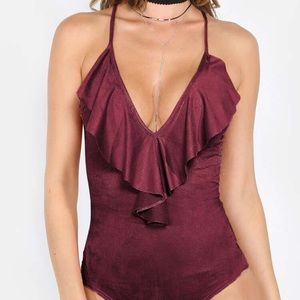 Deep V maroon bodysuit